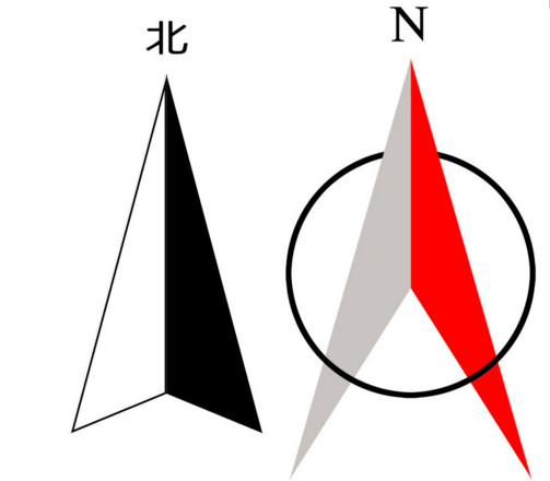 绘有若干等距离平行的,北端带有箭头(称指北矢标)的磁北方向线,即磁