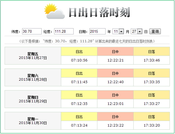 比赛期间日出日落时间表